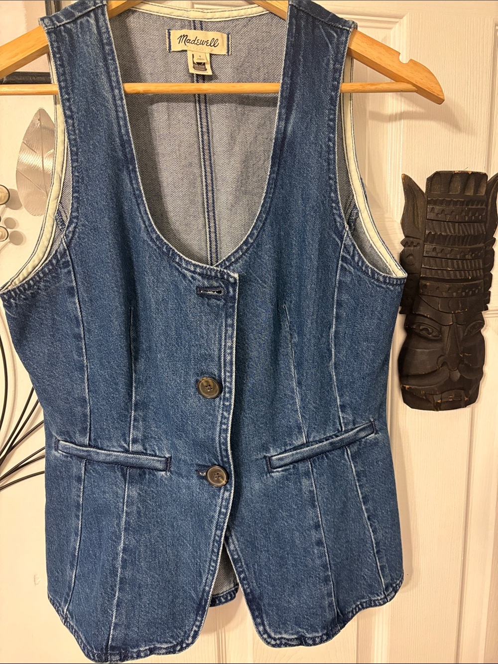 Madewell Medium Blue Denim Vest with Button Front